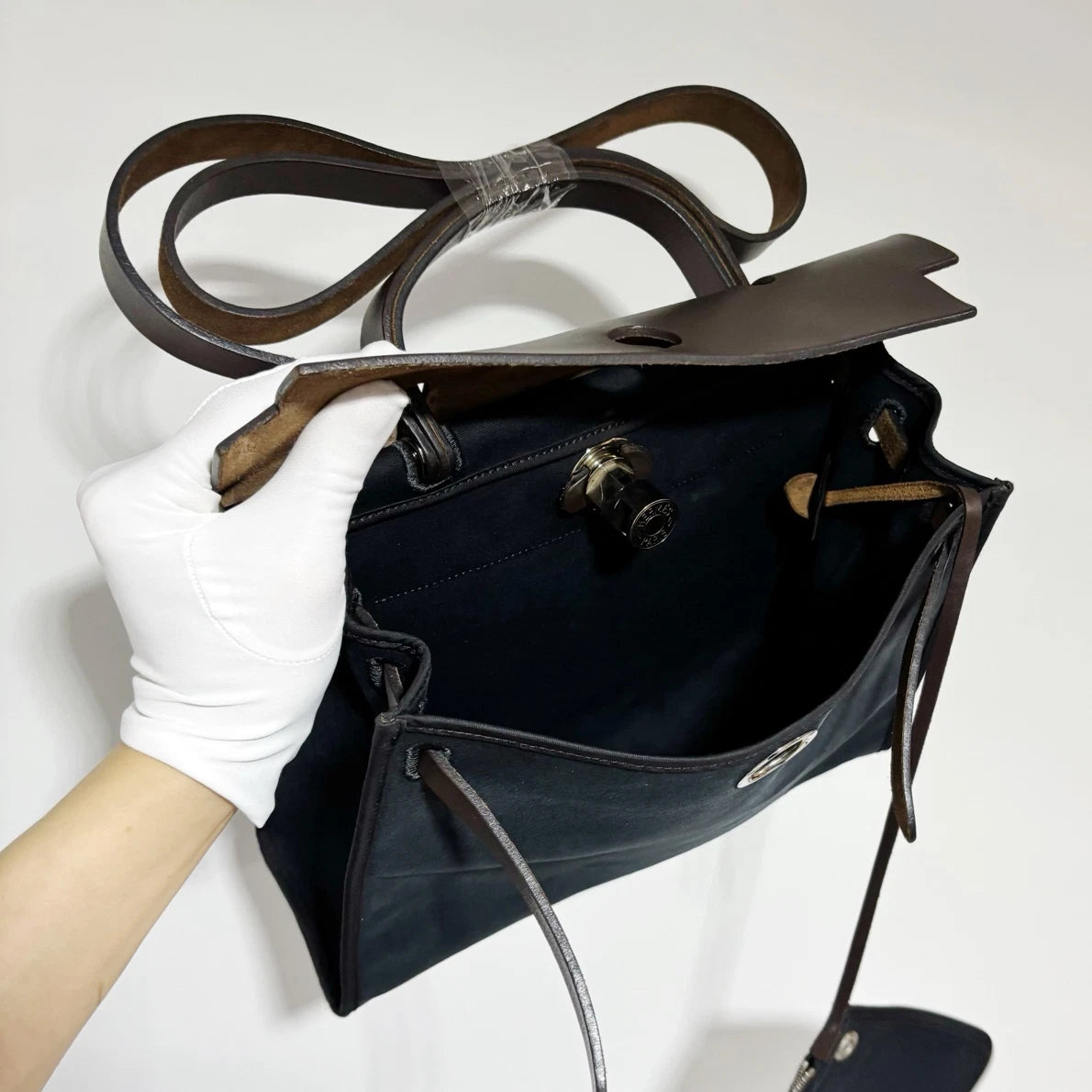 Hermes Herbag31 Navy Canvas Handbag Shoulder Bag Silver Hardware
