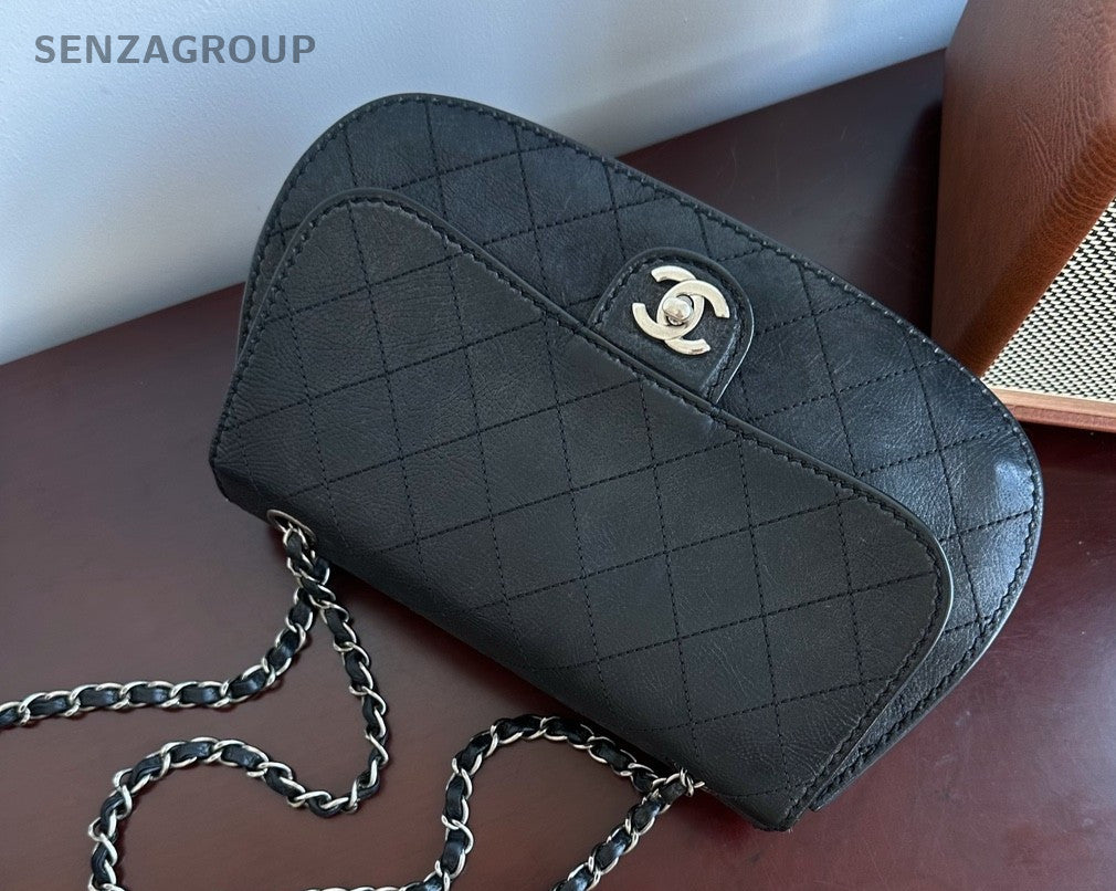 CHANEL Diamond Patten Calfskin Chain Shoulder bag Crossbody Women Black Silver