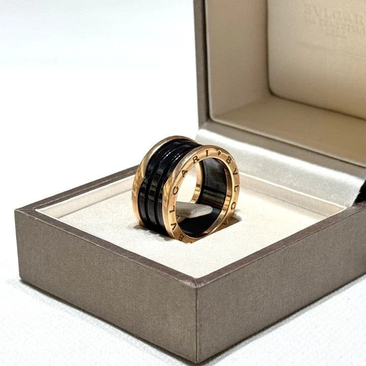 Bvlgari B.Zero1 Four Band Ring 18K Rose Pink Gold Black Ceramic EU59/US8.75