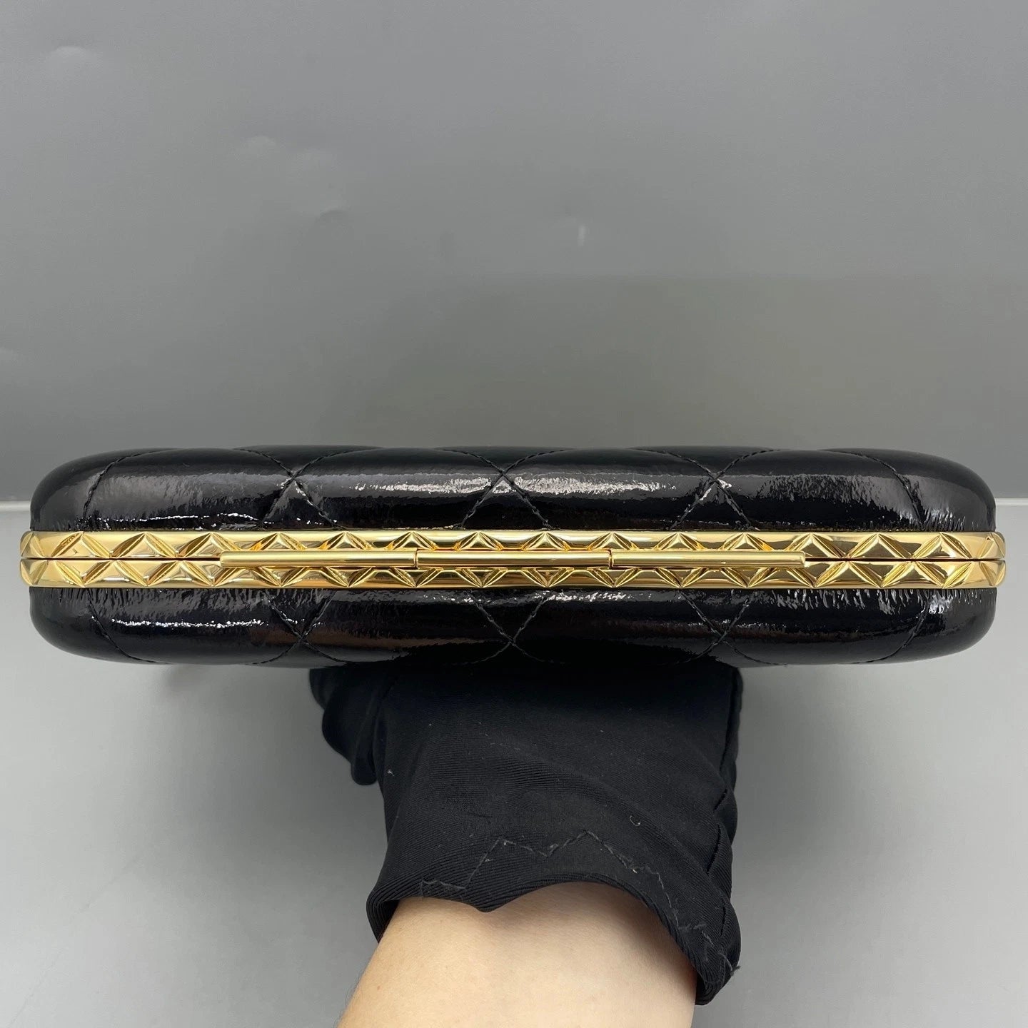 Chanel Black Gold Patent Leather Clutch Bag For Women
