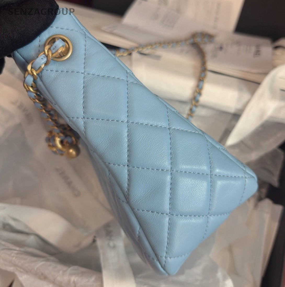 Chanel Diamond Hobo Bag Chain Shoulder Bag Crossbody Blue Gold Women Classic