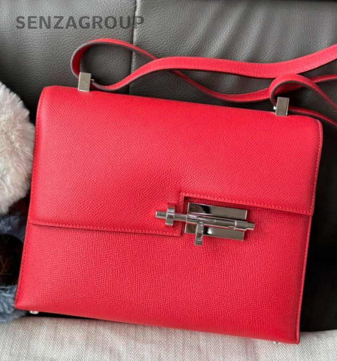 Hermes Verrou23 Epsom Shoulder Bag Crossbody Pink Silver Women Classic Designer