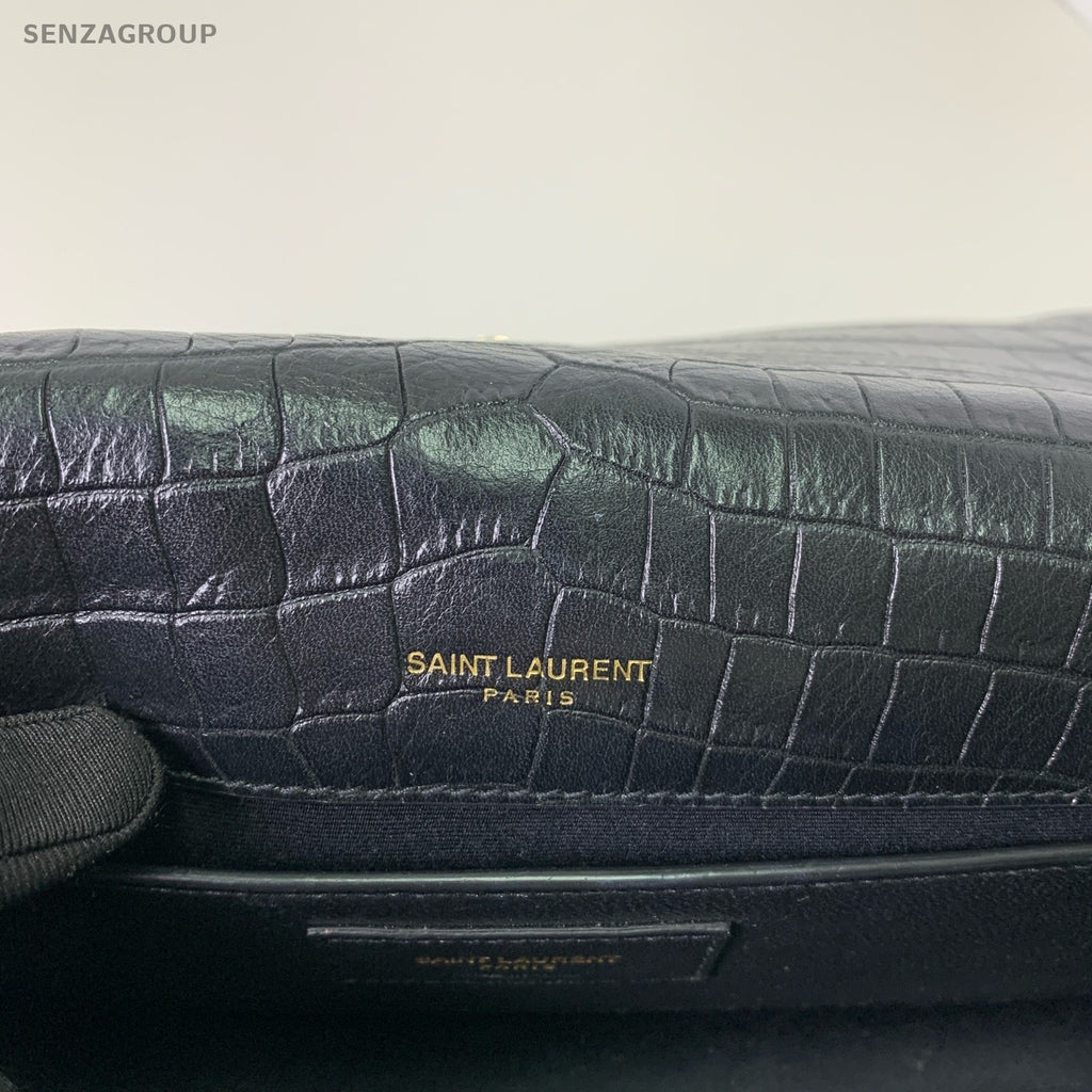 YSL Saint Laurent Kate Alligator pattern Chain Shoulder bag Black Gold Women