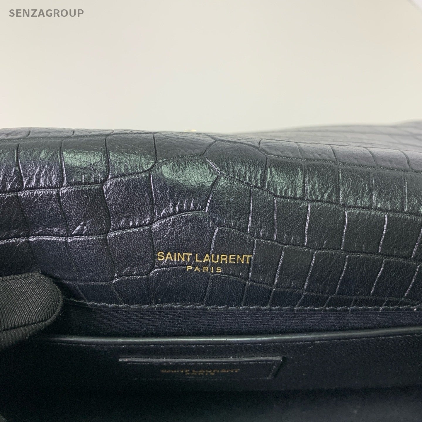 YSL Saint Laurent Kate Alligator pattern Chain Shoulder bag Black Gold Women