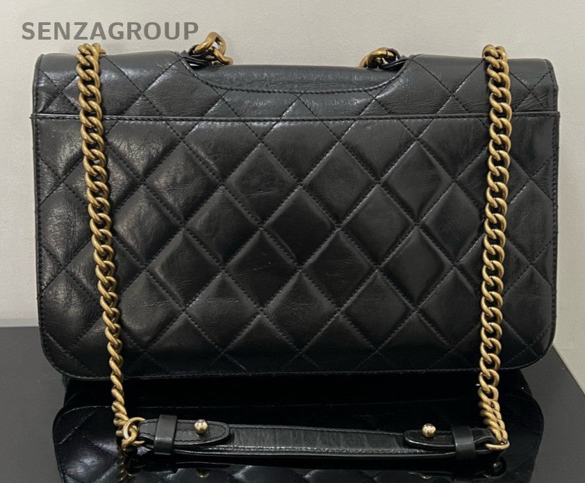 Chanel Diamond Pattern Chain Shoulder Bag Crossbody Black Gold Women Classic