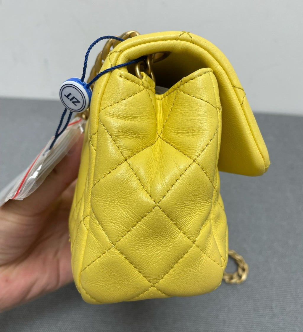 Chanel Classic Flap Mini Chain Shoulder Bag Yellow Gold Diamond Women Fashion