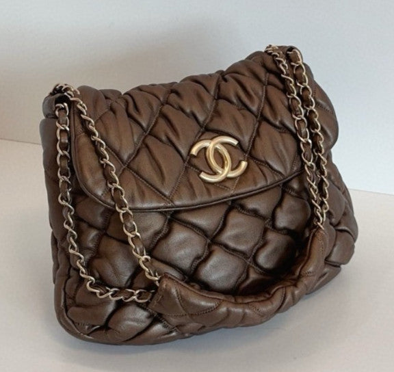 Chanel Diamond Chain Shoulder Bag Brown Gold Used Women Classic