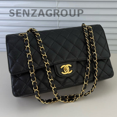 Chanel CF Medium Black Gold Chain Quilted Shoulder Crossbody Bag Women