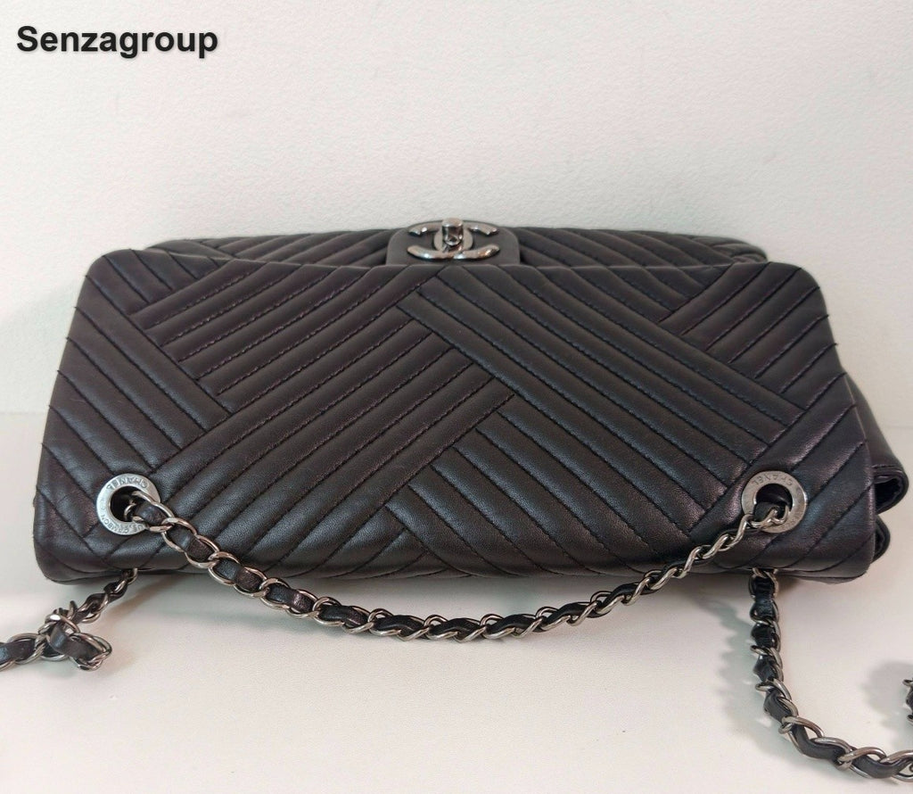 Chanel Classic Flap Chain MM Lambskin Shoulder Bag Crossbody Black Silver Women