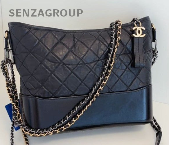 Chanel Gabrielle MM Chain Shoulder Bag Crossbody Black Gold Diamond Women