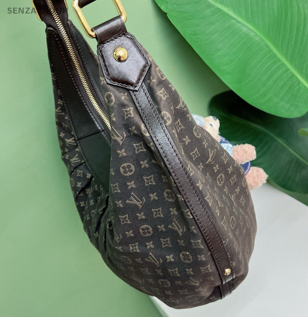 Louis Vuitton Denim Monogram Shoulder Bag Brown Gold Used Women Classic