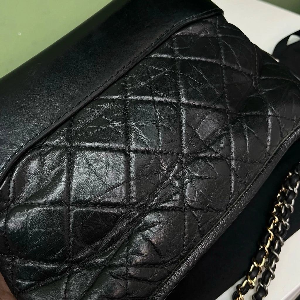 Chanel Gabrielle PM Black Gold Chain Crossbody Shoulder Bag Diamond Women