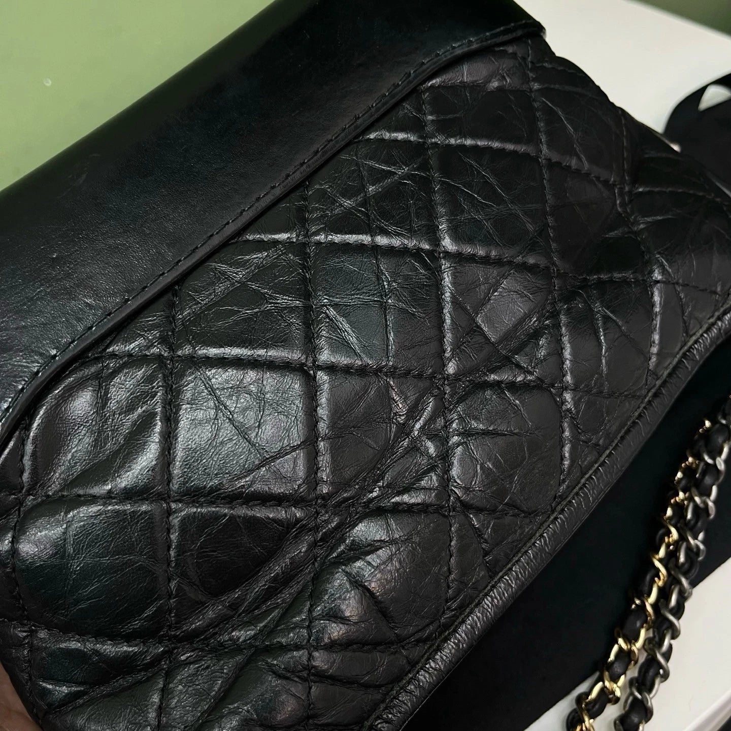 Chanel Gabrielle PM Black Gold Chain Crossbody Shoulder Bag Diamond Women
