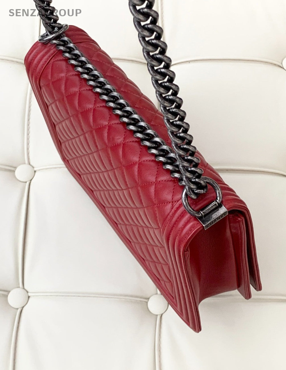 CHANEL Leboy GM Calfskin Chain Shoulder bag Red Silver Women Classic