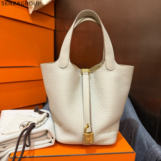 Hermès Picotin 18 Bag White Gold TC Leather Handbag Shoulder Bag Women