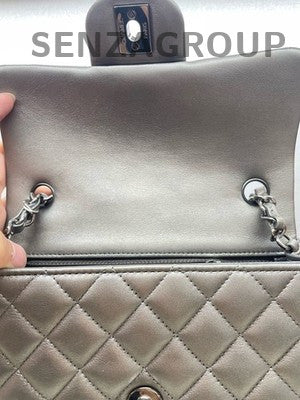 Chanel Classic Flap Mini Silver Quilted Chain Shoulder Bag Women