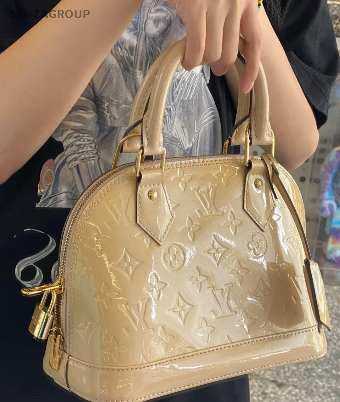 Louis Vuitton Alma Top Handle Shoulder Crossbody Bag Gold Yellow Women