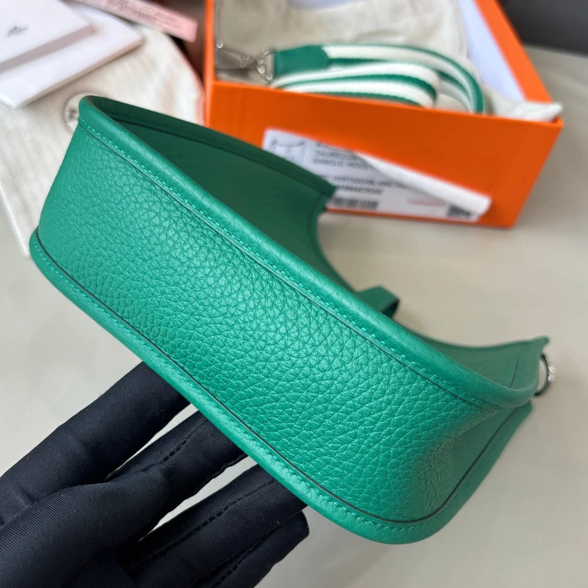 Excellent Hermes Evelyne Mini 2Way Green Shoulder Bag Crossbody Silver Hardware