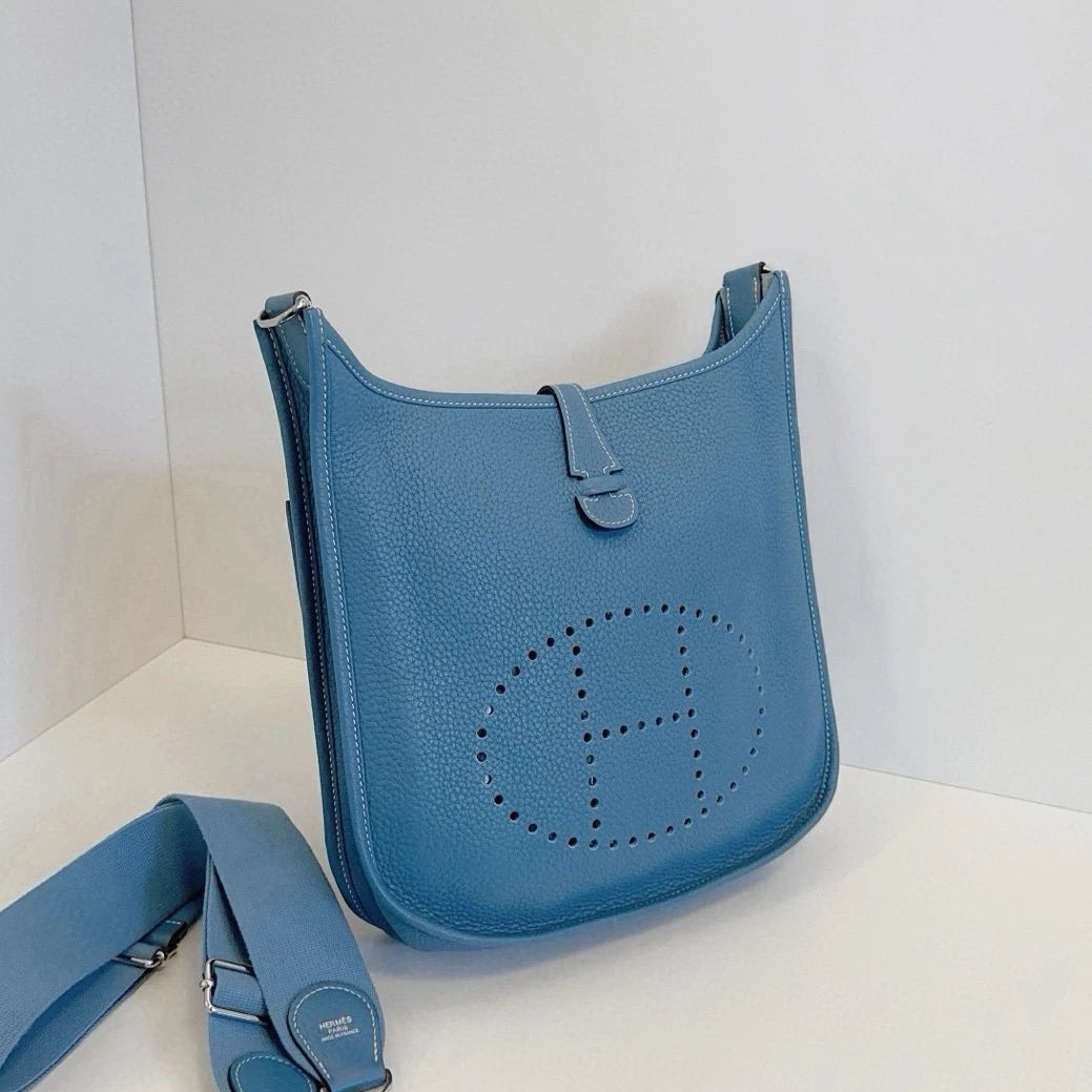 Hermes Evelyne29 Shoulder Bag Crossbody Blue Silver Used Women Classic Fashion