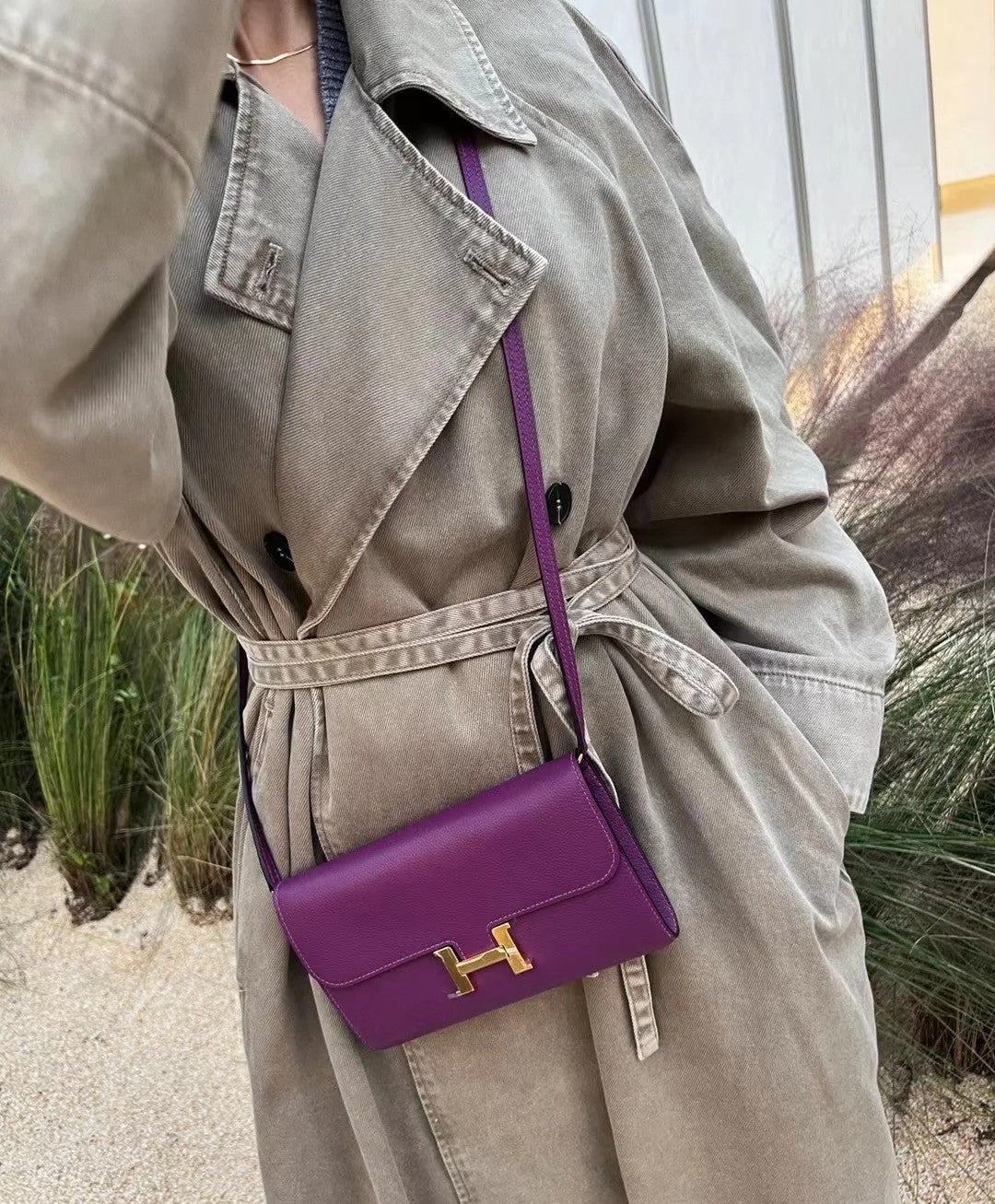 Hermes Constance Long Wallet Anemone Purple Women Epsom Leather