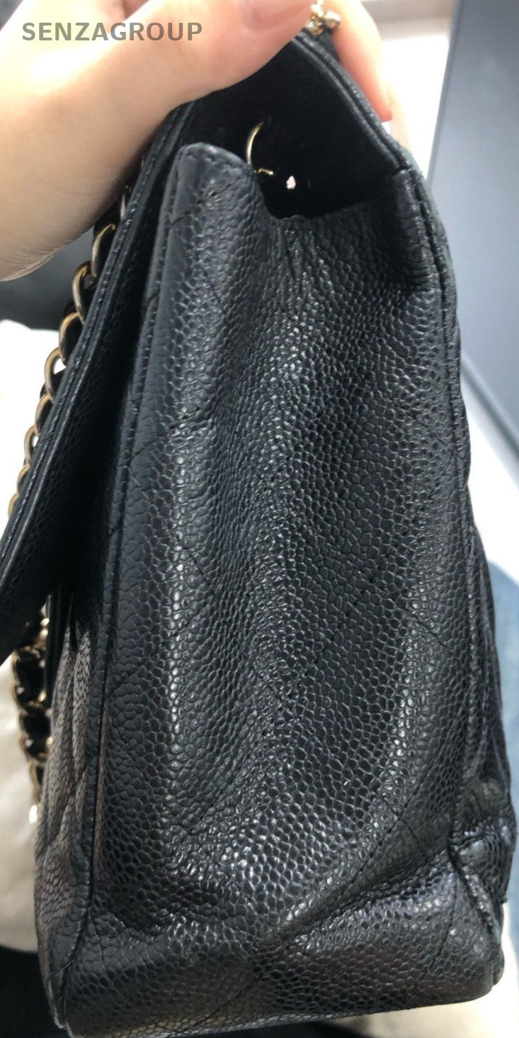 Chanel Classic Flap Jumbo Chain Shoulder Bag Black Gold Used Women Classic