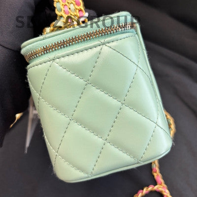 Chanel 23P Rainbow Letter Handle Long Box Green Gold Chain Crossbody Bag