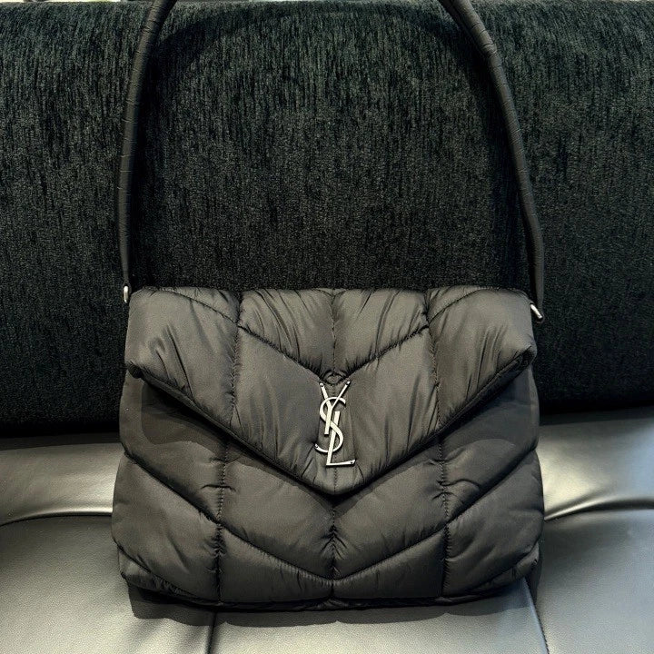 Saint Laurent Puffer Nylon Shoulder Crossbody Bag Black Women D