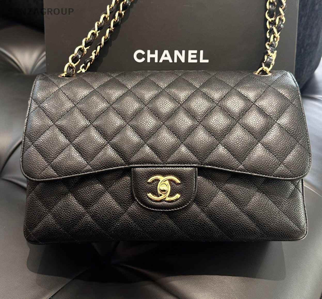 Chanel Classic Flap Jumbo GM Calfskin Chain Shoulder Bag Crossbody Women Fashion