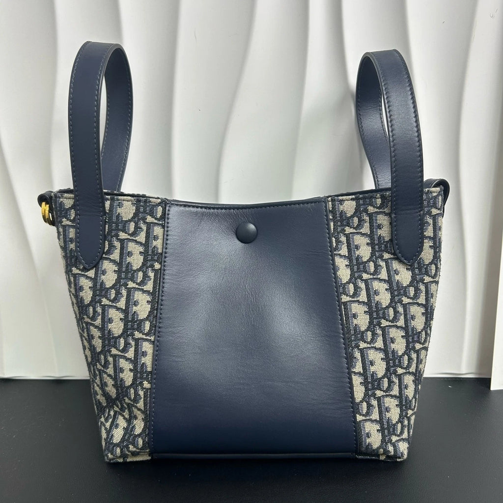 Dior Signature Small Printed Canvas Calfskin Bucket Crossbody Handbag Women