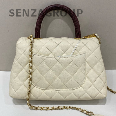 Chanel Coco Handle Small White Gold Calfskin Quilted Chain Bag