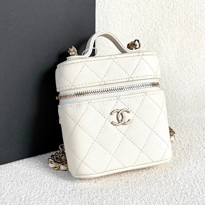 Chanel Vanity Gold White Crossbody Top Handle Excellent