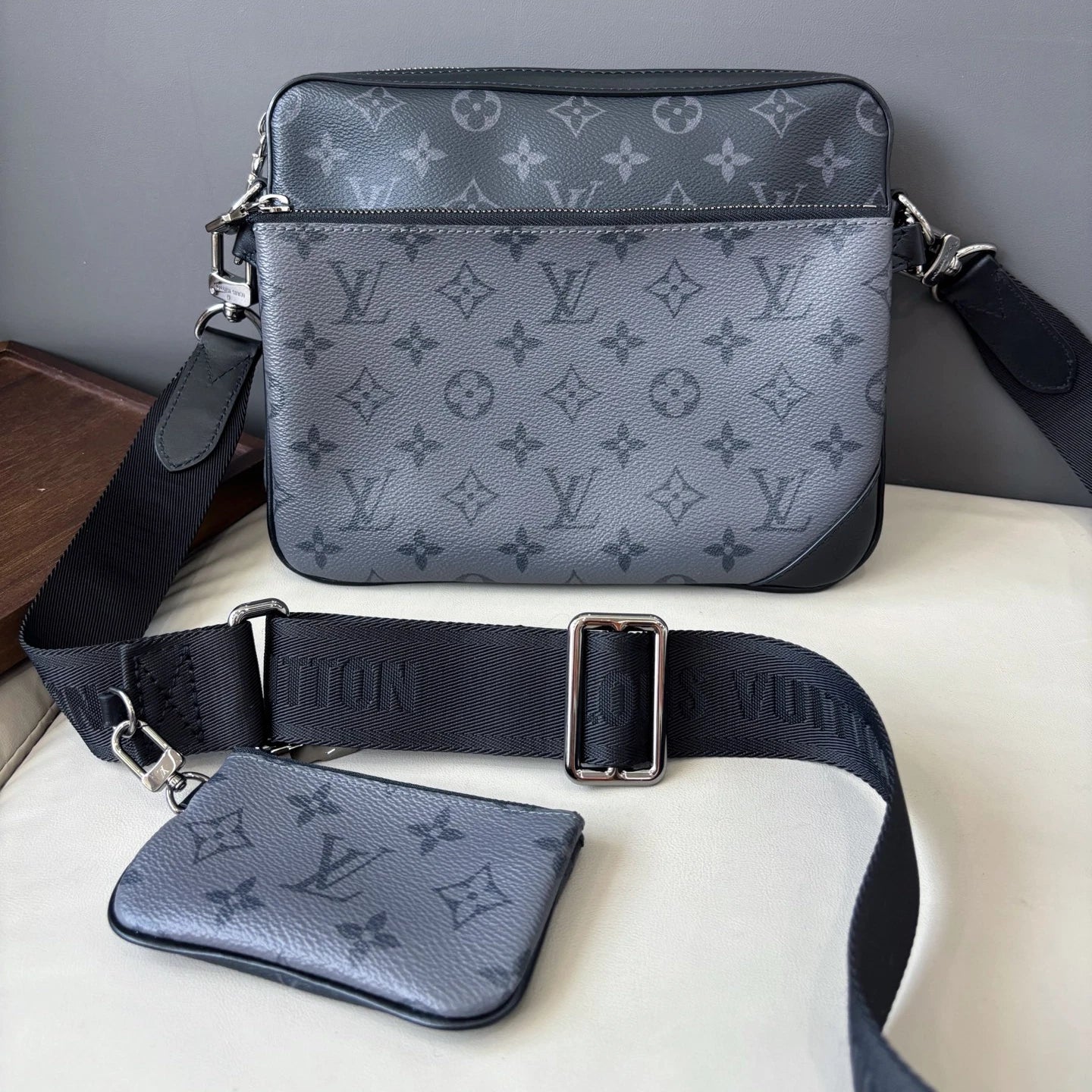 Louis Vuitton Trio Monogram Canvas Black Shoulder Bag Crossbody Messenger Bag
