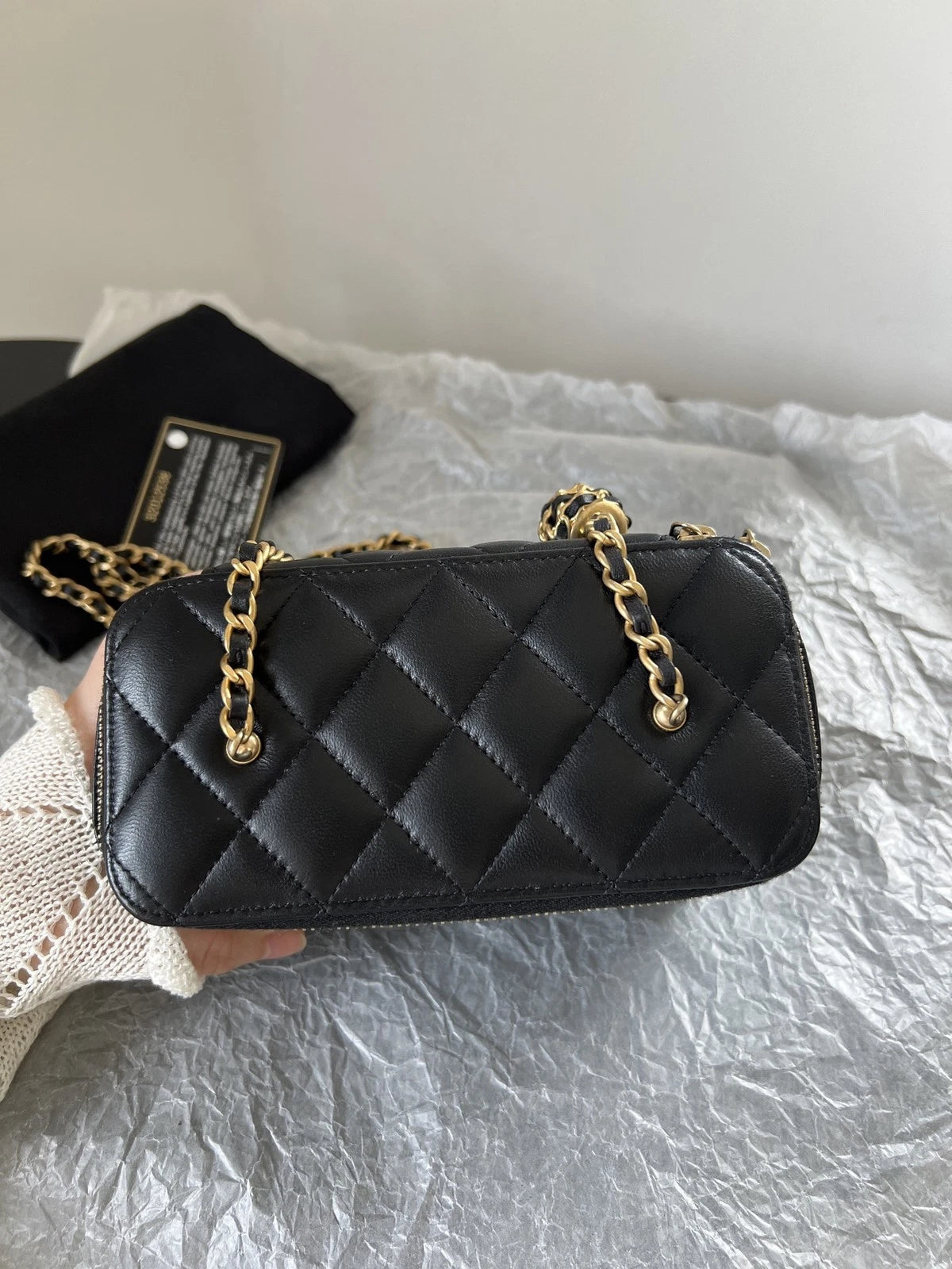 Chanel Vanity Black Gold Crossbody Chain Bag Excellent