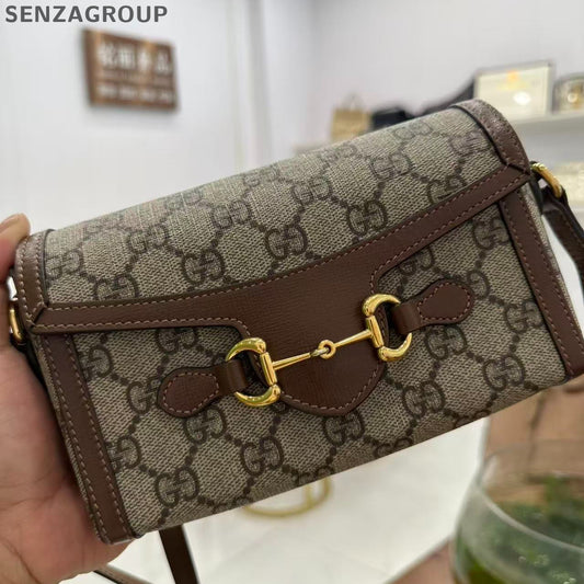 Gucci Horsebit 1955 Mini Shoulder Bag Brown GG Monogram Women's Classic