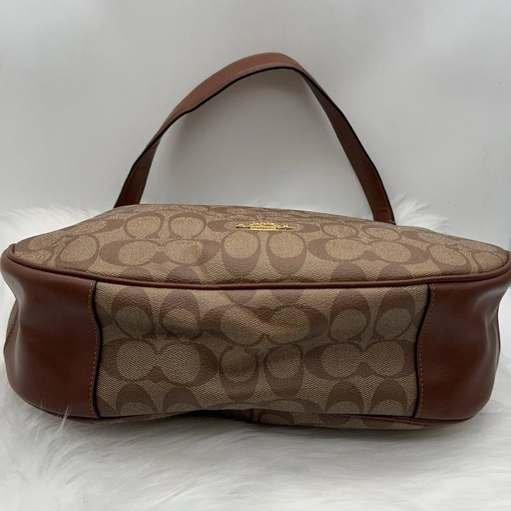 Coach Beige Monogram Canvas Shoulder Underarm Bag For Women
