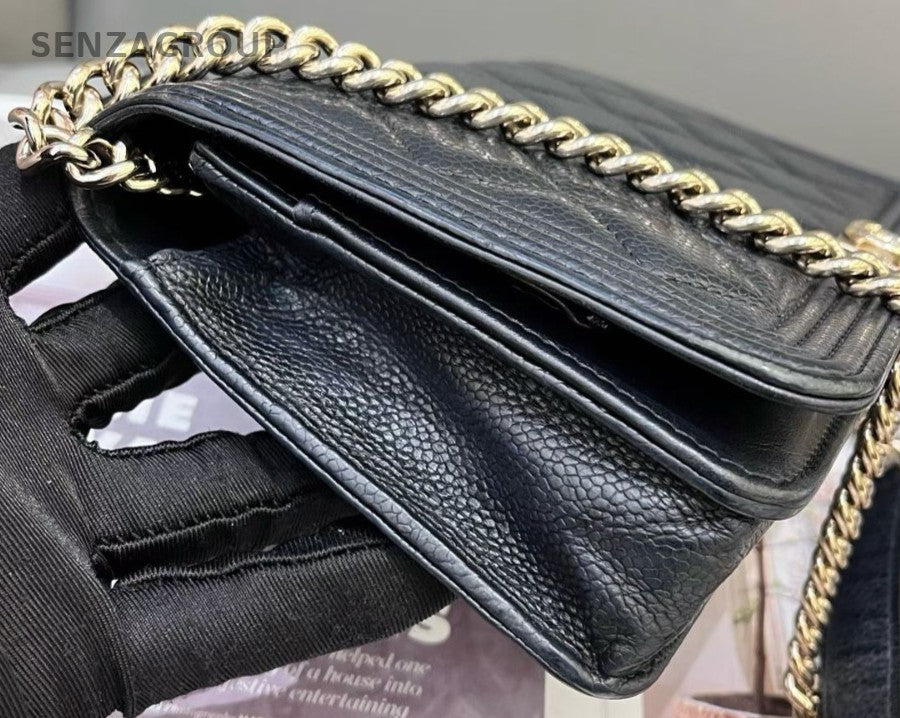 Chanel Leboy WOC Chain Shoulder Bag Black Gold Used Women Diamond Classic