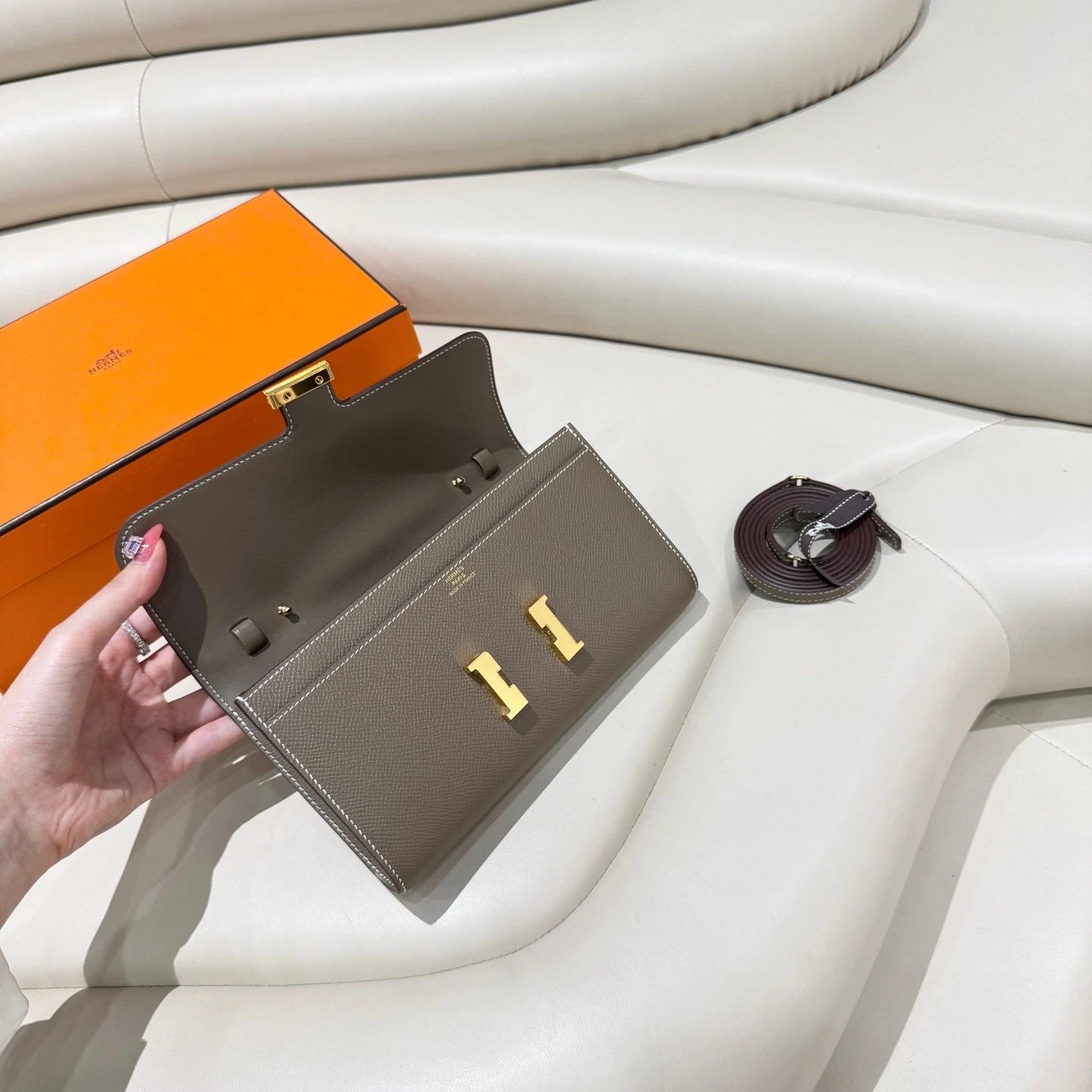 Hermès Constance To Go Wallet Crossbody Bag Etoupe Grey Classic