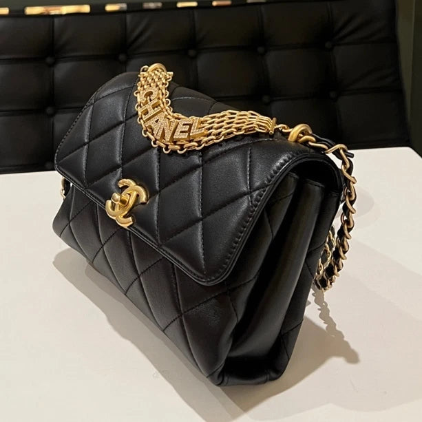 Authentic CHANEL Crystal Handle Classic Flap Shoulder Handbag
