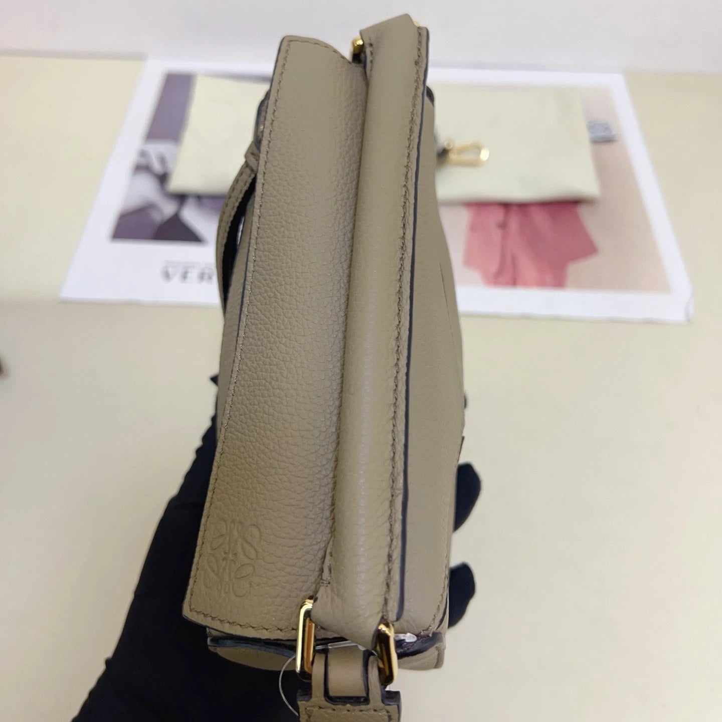 Loewe Puzzle Mini Top Handle Shoulder Bag Crossbody Green Gold Women Classic