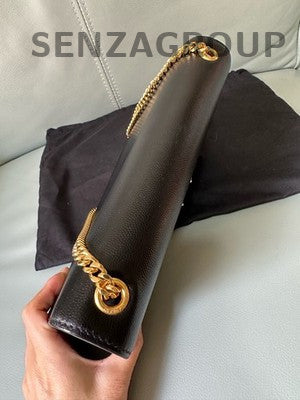YSL Classic Caviar Chain Shoulder Crossbody Bag Medium Black Gold Women