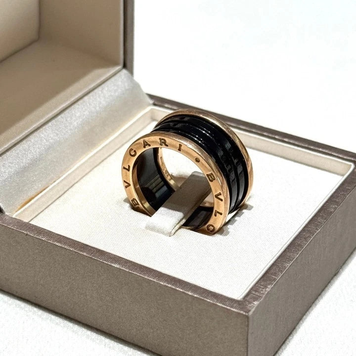 Bvlgari B.Zero1 Four Band Ring 18K Rose Pink Gold Black Ceramic EU59/US8.75