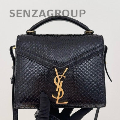 YSL Saint Laurent Cassandra Mini Black Gold Snakeskin Shoulder Bag