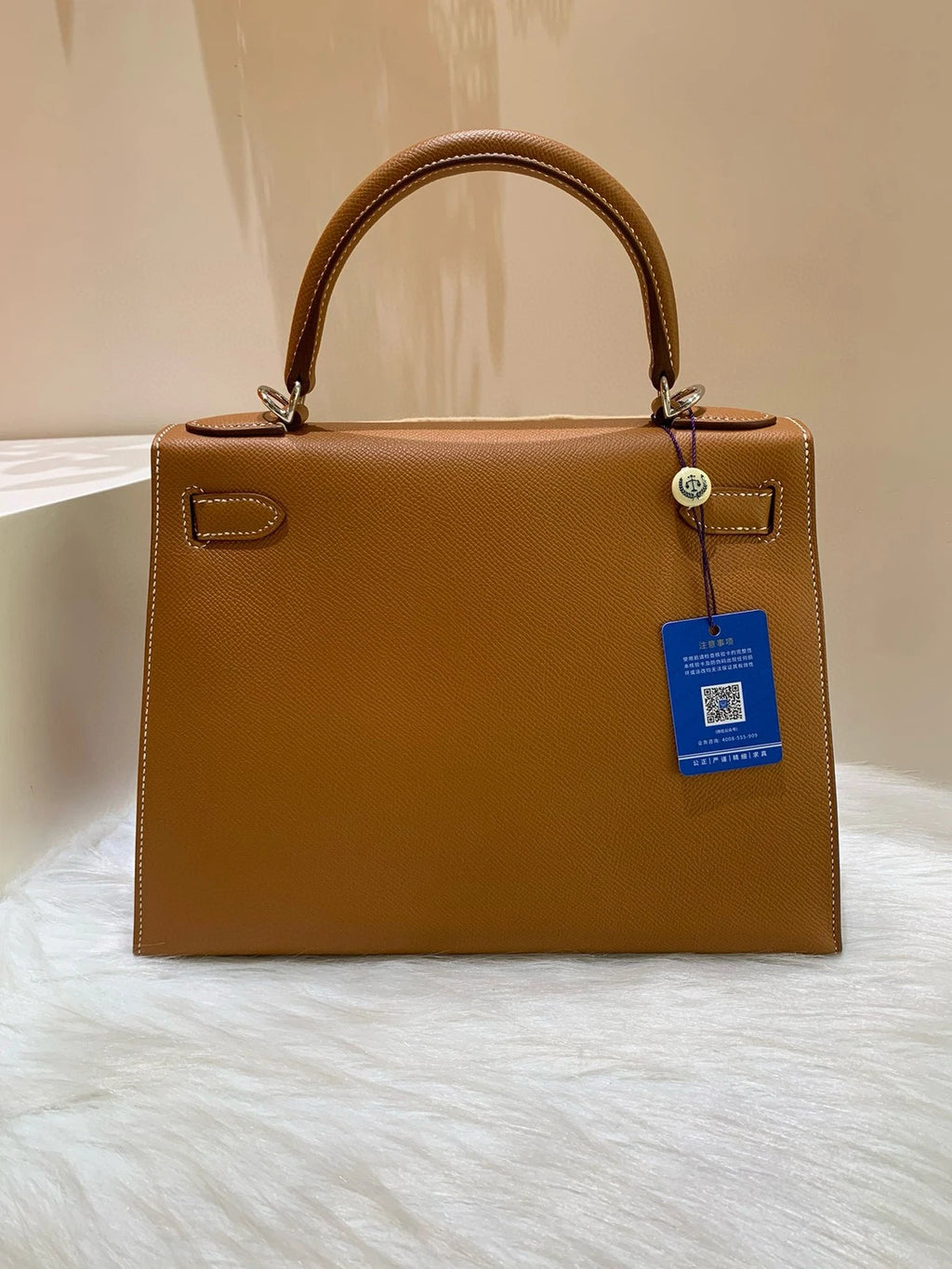 Hermes Kelly28 Gold Brown Epsom Silver Hardware Handbag For Women