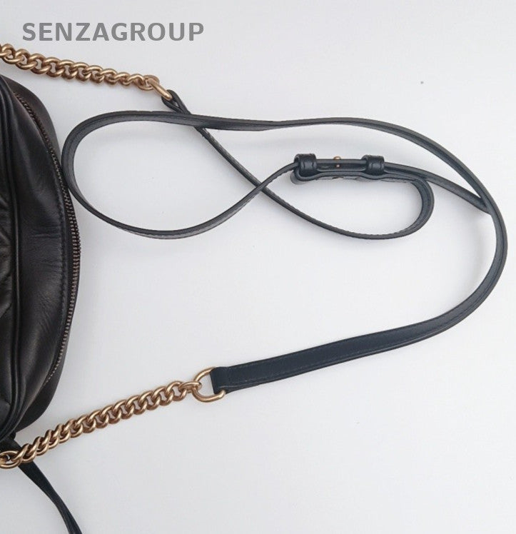 Gucci Marmont MM Chain Shoulder Bag Black Gold Used Women Classic