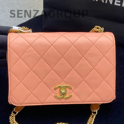 Chanel Accordion Bag Orange Gold Hardware Enamel Charm Chain Shoulder Bag