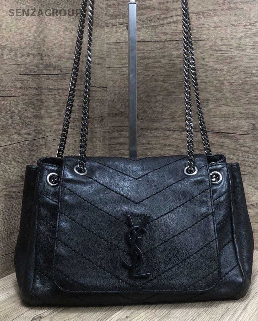 Saint Laurent Nolita Chain 2Way Shoulder Bag Crossbody Black Silver Women