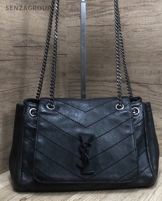Saint Laurent Nolita Chain 2Way Shoulder Bag Crossbody Black Silver Women