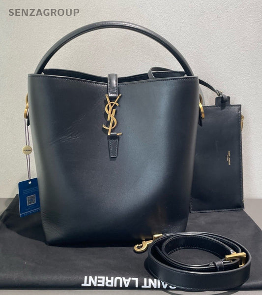 Saint Laurent LE37 GM Bucket Handbag Crossbody Black Gold Women Classic Designer