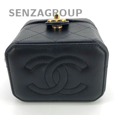 Chanel Quilted Black Gold Vanity Case Chain Shoulder Crossbody Bag