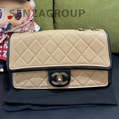 Chanel Classic Flap Beige Gold Hardware Chain Shoulder Crossbody Bag